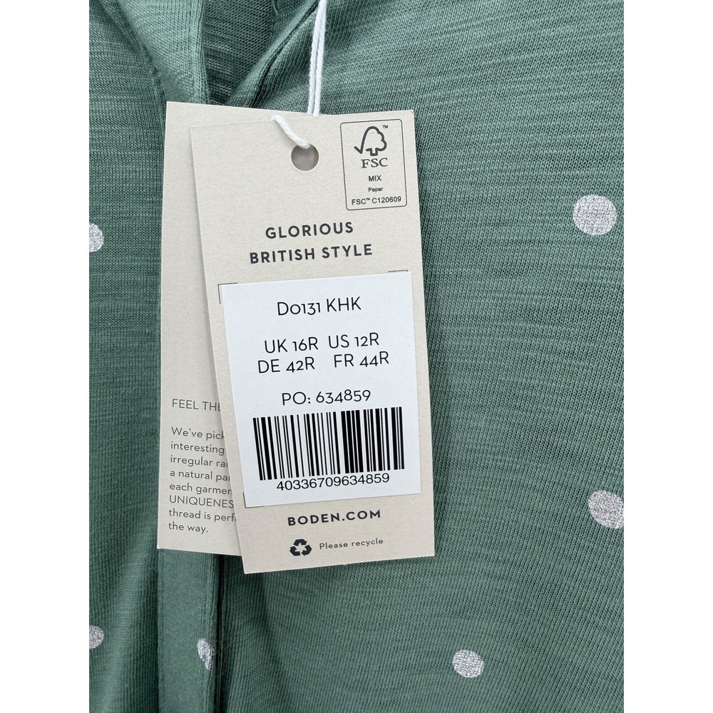 Boden Smocked Button Front Long Sleeve Cotton Blend Dress Green Dots 12R NWT - Picture 8 of 12